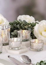 Load image into Gallery viewer, Set of 6 Silver Mercury Glass Candle Holders - 1.25" Tall