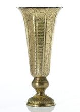 Load image into Gallery viewer, Distressed Gold Metal Fluted Vase