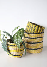 Load image into Gallery viewer, Set of 5 Striped Yellow Black Woven Seagrass Baskets