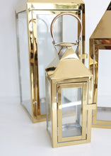 Load image into Gallery viewer, Set of 3 Decorative Gold Metal Candle Lanterns