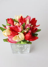 Load image into Gallery viewer, Pink Artificial Tulip Flowers in Glass Vase - 8"