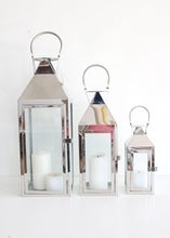 Load image into Gallery viewer, Set of 3 Decorative Silver Metal Candle Lanterns