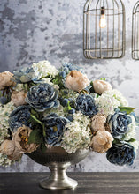 Load image into Gallery viewer, Soft Blue and Lavender Faux Hydrangea Flower Bush