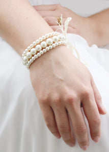 Ivory Bubble Pearl Beaded Corsage Wristlet - 1" Wide