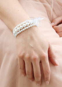 White Bubble Pearl Beaded Corsage Wristlet - 1" Wide