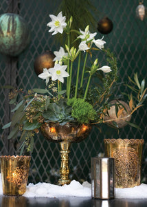 Desiray Gold Vintage Mercury Glass Pedestal Bowl - 9.5" Tall