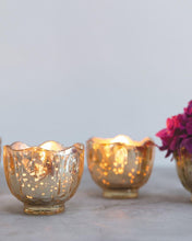 Load image into Gallery viewer, Gold Glass Candle Holder - 2.5&quot; Tall x 2.75&quot; Wide
