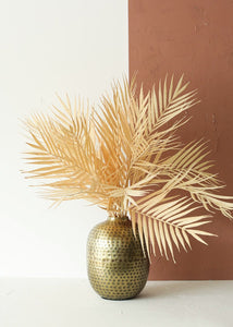 Antique Brass Round Hammered Metal Vase - 10.5" Tall