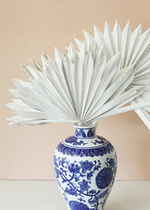 Ceramic Ginger Jar Vase in Blue and White - 10.5" Tall