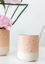 Load image into Gallery viewer, Pink Blush with Gold Decorative Dots Ceramic Flower Pot - 5.25" Tall
