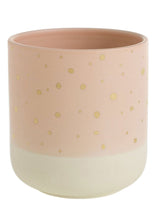 Load image into Gallery viewer, Pink Blush with Gold Decorative Dots Ceramic Flower Pot - 5.25" Tall
