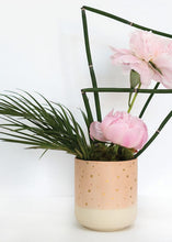 Load image into Gallery viewer, Pink Blush with Gold Decorative Dots Ceramic Flower Pot - 5.25" Tall
