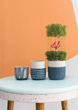 Load image into Gallery viewer, Blue and White Geometric Flower Pot 5&quot; Tall
