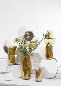 Gold Ceramic Geometric Cylinder Vase - 6" Tall