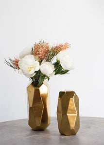 Gold Ceramic Geometric Cylinder Vase - 6" Tall