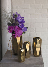 Load image into Gallery viewer, Gold Ceramic Geometric Cylinder Vase - 6&quot; Tall
