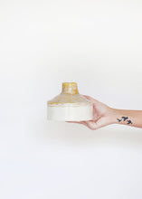 Load image into Gallery viewer, Round Glazed Stoneware Bud Vase in Yellow Cream - 4.75" Tall
