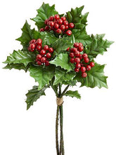 Load image into Gallery viewer, Fake Winter Greens Bundle of Holly and Red Berries - 14.5&quot; Tall
