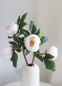 Blush Pink Silk Peony Flower Spray - 22"