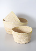 Load image into Gallery viewer, Set of 3 Yellow Beige Woven Maize Planter Baskets - 4-6" Tall

