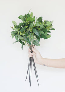 Artificial Seeded Eucalyptus Spray in Green Burgundy - 19" Tall
