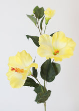 Load image into Gallery viewer, Hibiscus Silk Flower Spray in Yellow - 31&quot; Tall x 5&quot; Blooms
