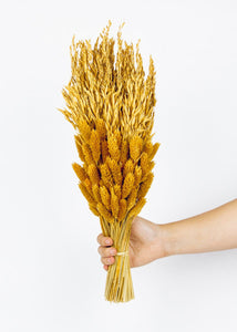 Golden Orange Yellow Dried Grasses Bouquet - 19" Tall