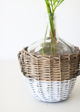 Load image into Gallery viewer, Clear Glass Bottle in Wicker Basket with Handles - 11.25&quot; Tall
