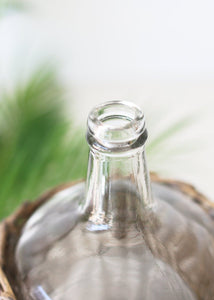 Clear Glass Bottle in Wicker Basket with Handles - 11.25" Tall