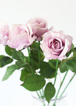 Load image into Gallery viewer, Half Opening Silk Rose in Lavender - 26&quot; Tall
