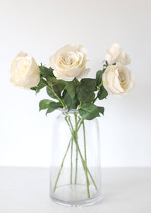 Half Open Artificial Rose in Beige Cream - 22" Tall