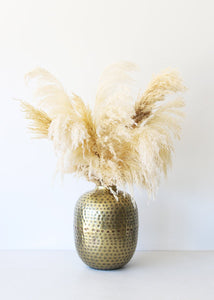 Antique Brass Round Hammered Metal Vase - 10.5" Tall