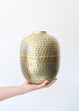 Load image into Gallery viewer, Antique Brass Round Hammered Metal Vase - 10.5&quot; Tall
