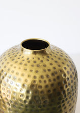 Load image into Gallery viewer, Antique Brass Round Hammered Metal Vase - 10.5&quot; Tall
