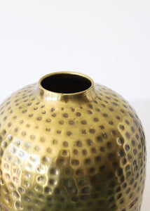Antique Brass Round Hammered Metal Vase - 10.5" Tall