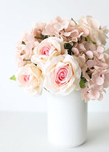 Load image into Gallery viewer, Pink Cream Hydrangea and Rose Fake Flower Bush - 18"
