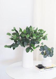 Artificial Silver Dollar Eucalyptus Bush in Grey Green - 9" Tall