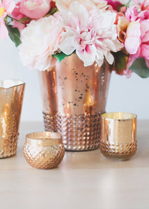 Rose Gold Mercury Glass Candle Holder - 2" Tall x 2.75" Wide