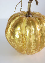 Load image into Gallery viewer, Fake Fall Pumpkin in Metallic Yellow Gold - 7&quot; Tall x 5.5&quot; Wide
