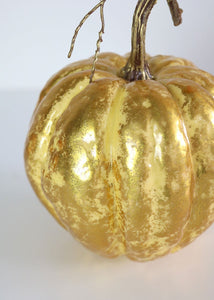 Fake Fall Pumpkin in Metallic Yellow Gold - 7" Tall x 5.5" Wide