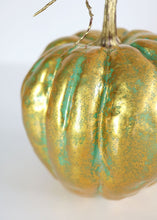 Load image into Gallery viewer, Autumn Decor Teal Gold Fake Fall Pumpkin - 7&quot; Tall x 5.5&quot; Wide
