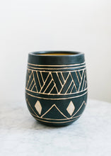 Load image into Gallery viewer, Black Pot with Geometric Pattern - 7&quot; Wide
