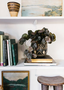 Black Pot with Geometric Pattern - 7" Wide