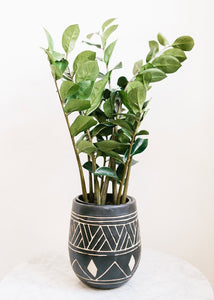Black Pot with Geometric Pattern - 7" Wide