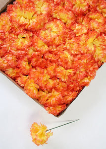 CASE OF 100 Orange Yellow Carnation Bulk Silk Flower Picks - 5" Tall