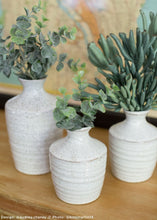 Load image into Gallery viewer, Hari Bud Vase in Distressed White Ceramic - 4.5&quot; Tall
