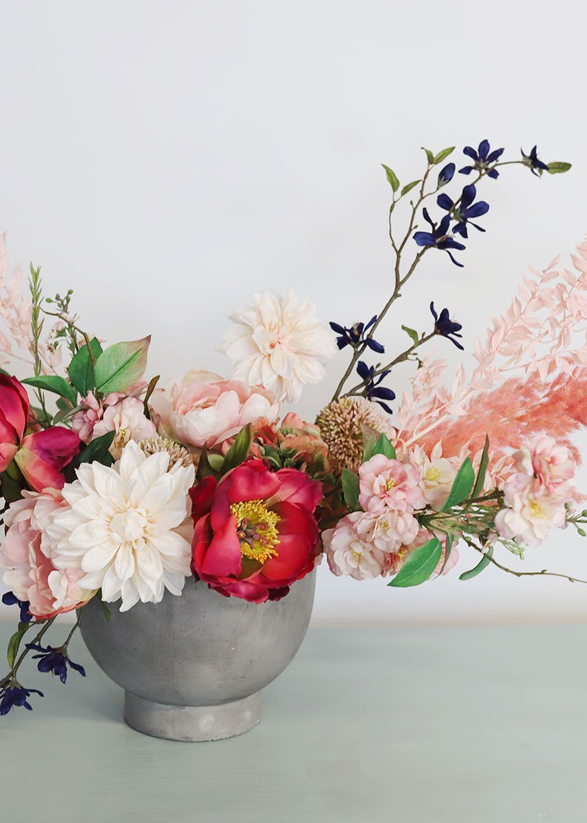 White Dahlia Silk Flower Stem 19" Tall