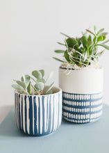 Load image into Gallery viewer, Blue and White Geometric Flower Pot 5&quot; Tall
