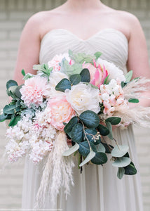 Mini Silk Ranunculus Bush in Pink Ivory - 10"