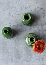 Load image into Gallery viewer, Set of 3 Green Botanical Ceramic Stoneware Vases - 2.25-4.5"
